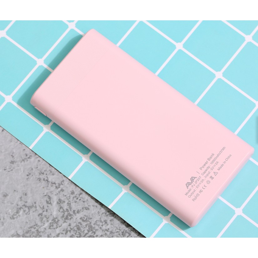 ️🔥CHÍNH HÃNG🔥 Pin sạc dự phòng Polymer 10.000mAh AVA PJ JP207 Hồng | ️💦Tặng kèm dây sạc Micro USB