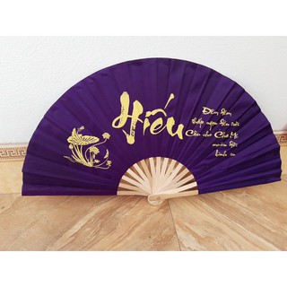 Quạt vải cầm tay phong thủy vẽ tranh và thư pháp loại 27 cm