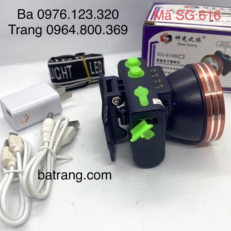 Đèn Pin Đội Đầu Siêu Sáng SG 616 Hiển thị phần trăm pin pin 10 sáng