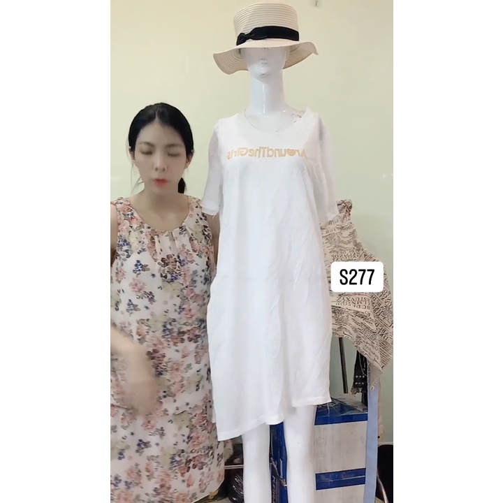 đầm suông trắng cổ tim xẻ tà. S277
