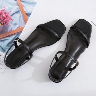 Giày sandal cao gót vuông 3 phân ngang mãnh khóa cài da mềm