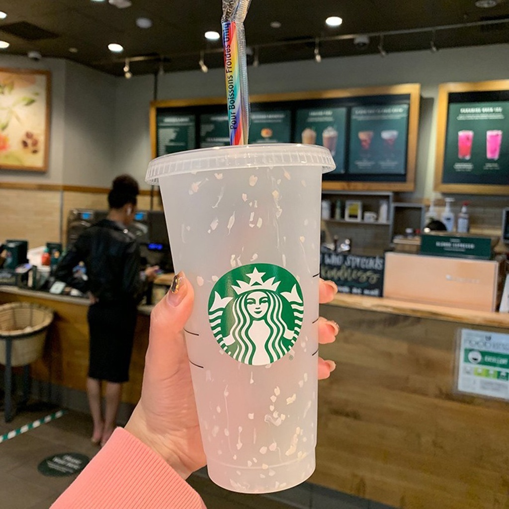 Ly Uống Nước starbucks 700ml Bằng Nhựa pp Có Thể Tái Sử Dụng Kèm Ống Hút