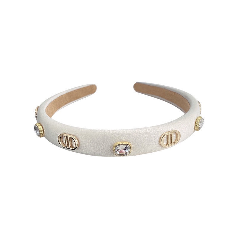 Băng Đô Cài Tóc Bản Rộng Dày Dặn Đính Đá In Chữ Phong Cách Retro Pháp Cao Cấp