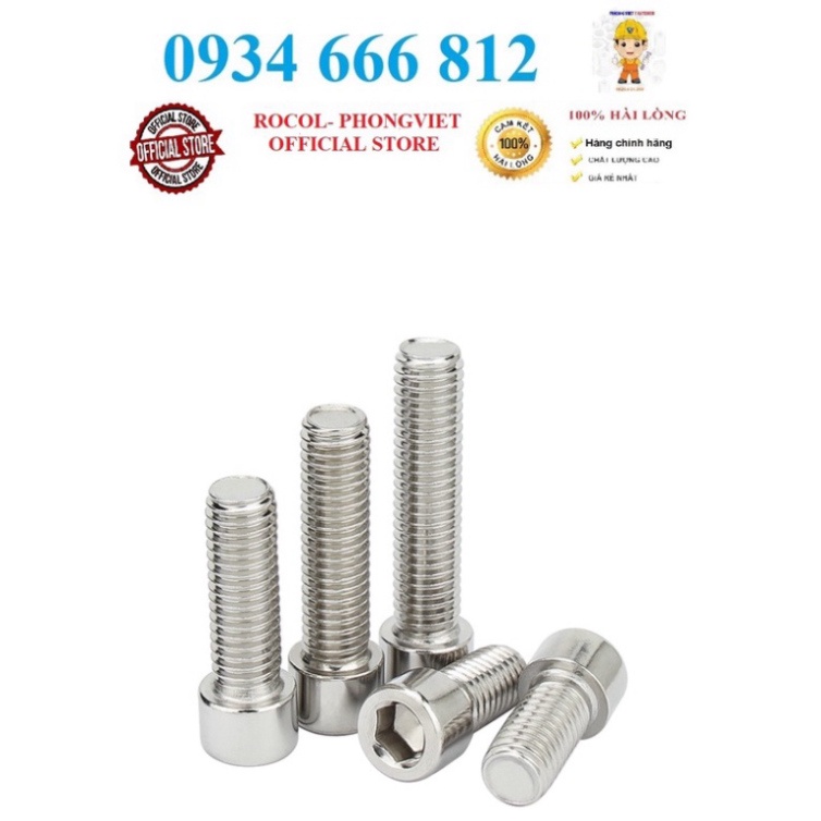 Bulong lục giác chìm đầu trụ M6 inox 201,M6X10, M6X12, M6X16, M6X20,M6X30,M6X40,M6X50