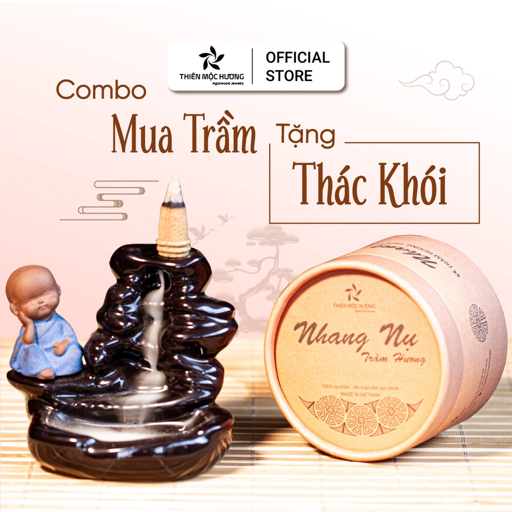 Nhang Nụ Trầm Hương tặng 1 thác khói trầm hương khói ngược - Combo đốt trầm cao cấp loại 12 năm thơm - THIÊN MỘC HƯƠNG