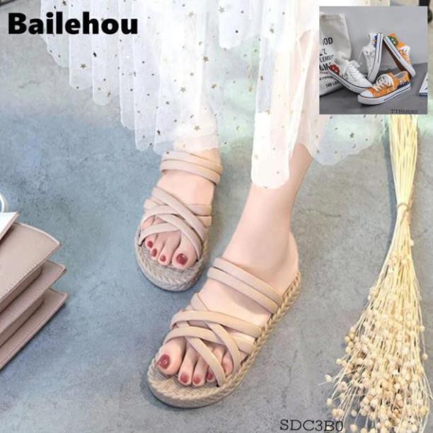 [Freeship]- Sandal Đi 2 Kiểu Đế Vân Cói Quai Cao Su Đan Chéo Siêu Xinh 2019 -Kho Giay Phuong Linh