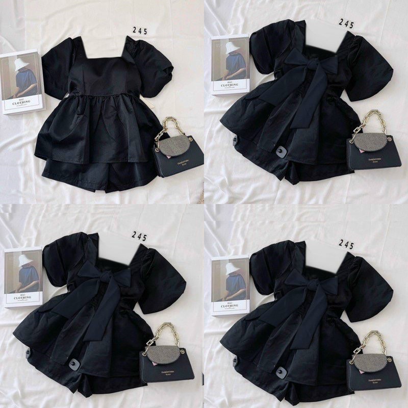 Sét bộ áo peplum cổ vuông nơ lưng kèm quần short bigsize 50kg đến 100kg sét tết