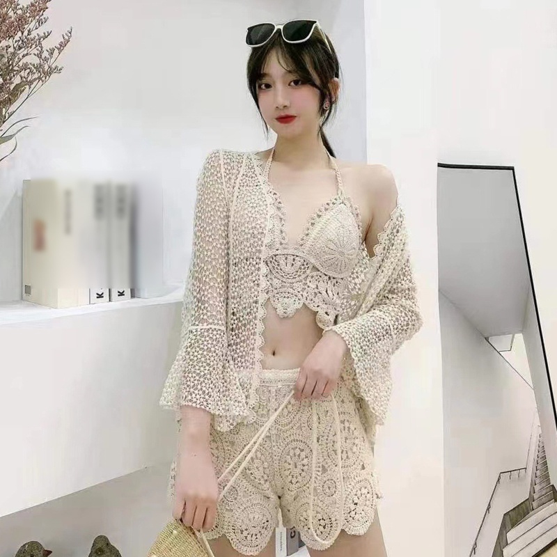 Brroa Áo Ngực Crop Top Dệt Kim Khoét Rỗng Họa Tiết Hoa Có Đệm Lót Phong Cách Boho Mùa Hè Cho Nữ