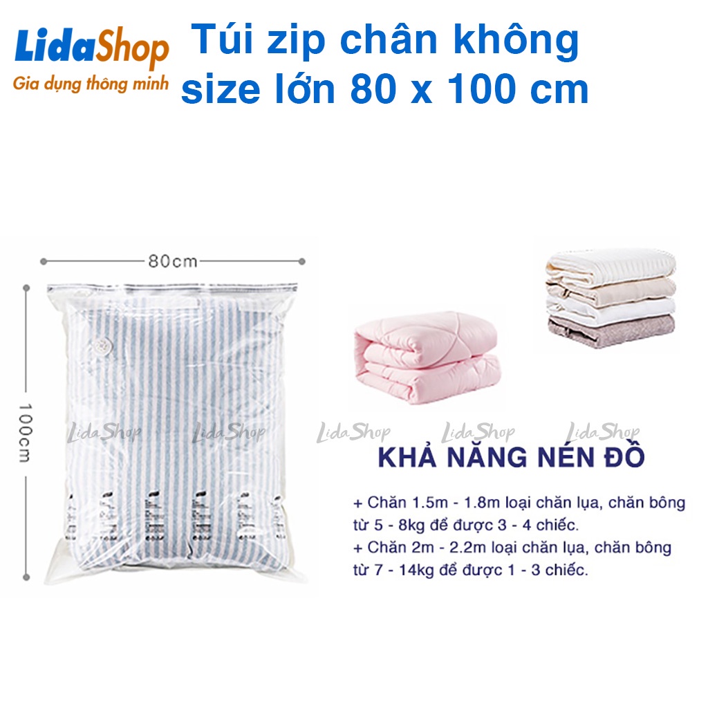 Túi đựng quần áo hút chân không bằng tay Lidashop, túi zip hút chân không đựng quần áo chăn mền gối thông minh TZ