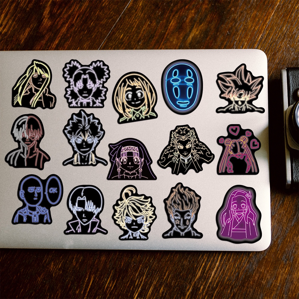 Set 10/30/50 Nhãn Dán Hoạt Hình Màu Neon Trang Trí Đa Năng