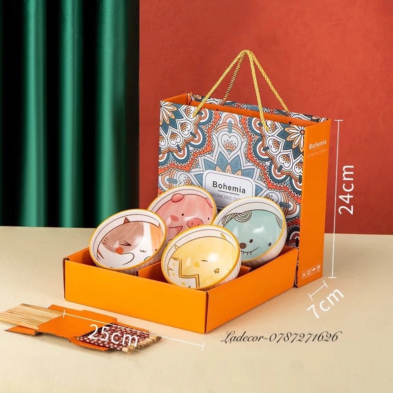 Set bát đũa Bohemia,set bát kèm đũa và túi đựng ,làm quà tặng , đồ dùng xinh xắn