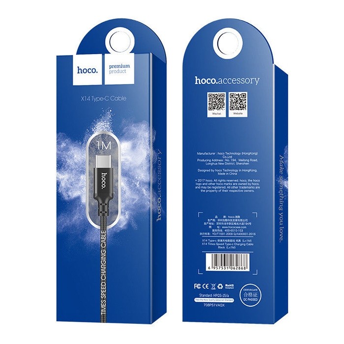 Cáp Sạc Hoco Chính Hãng X14 Đầu Type C 1M, 2M Đen