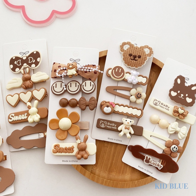 Set 5 Kẹp Tóc Màu Trà Sữa Phong Cách Hàn Quốc Dễ Phối Đồ Màu Sắc