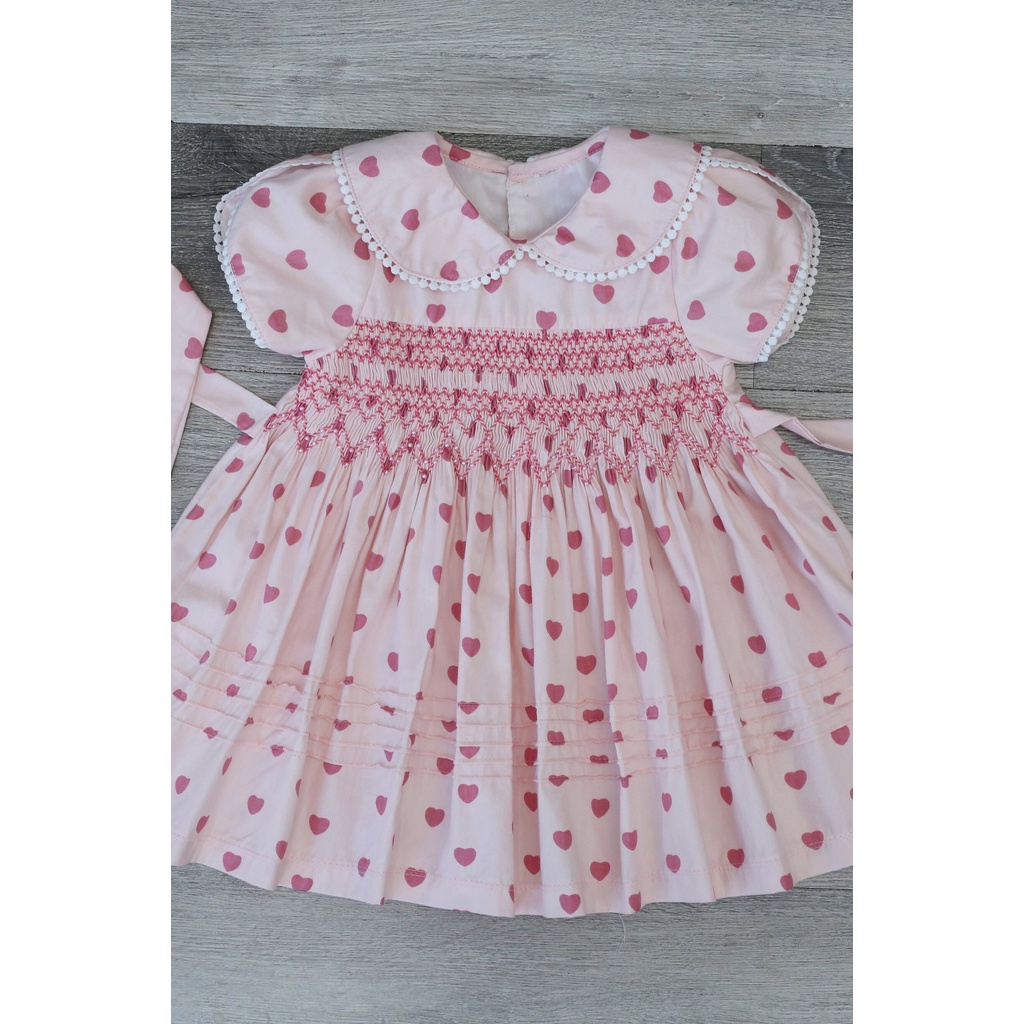 Váy Đầm Cho Bé Gái, Đầm Smock Thêu Tay Kiểu Viền Ren Hình Trái Tim Cách Bánh Bèo Dễ Thương Size 1 Tuổi -10 Tuổi
