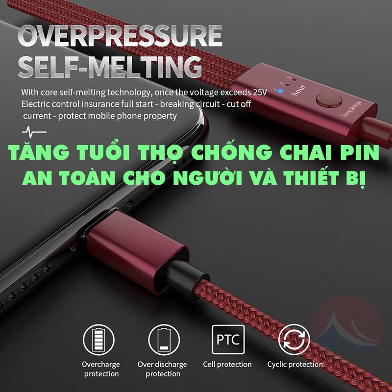 Cáp Sạc Tự Ngắt 3 Đầu Đa Năng,Chống Chai Pin,Hẹn Giờ Thông Minh,cáp tự ngắt 3 Đầu Sạc Type C Micro USB