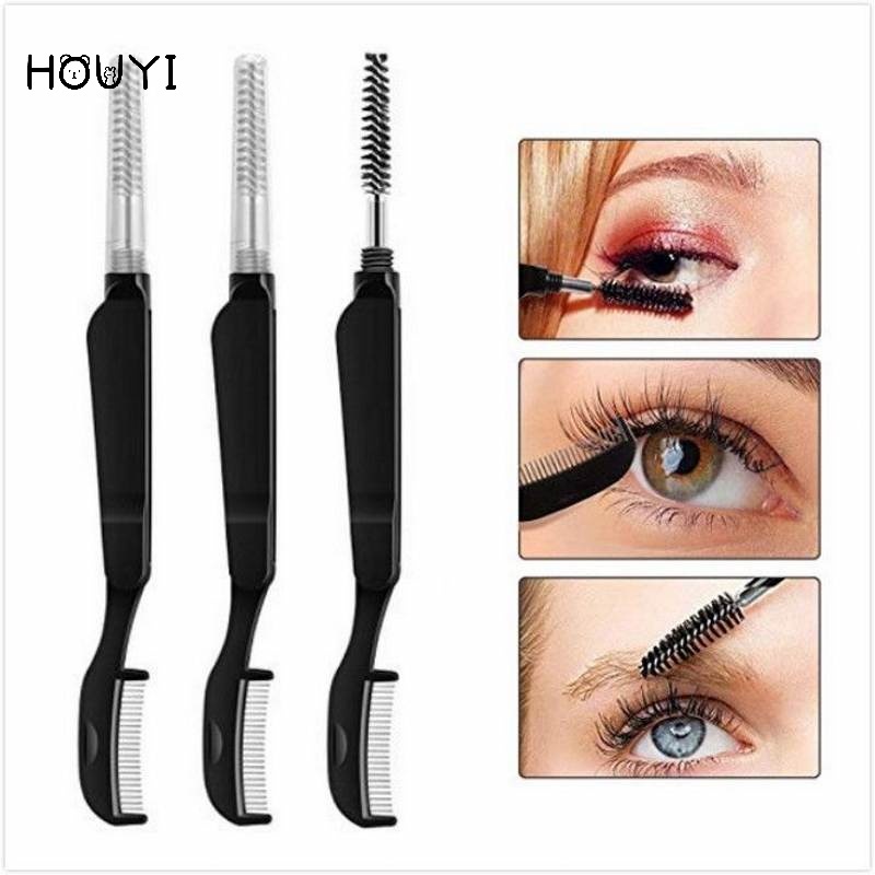 1 Lược Chải Lông Mày/Lông Mi Tay Cầm Thẳng/ Đen Hai Đầu Bằng Thép Không Gỉ Có Thể Gấp Gọn Có Thể Giặt