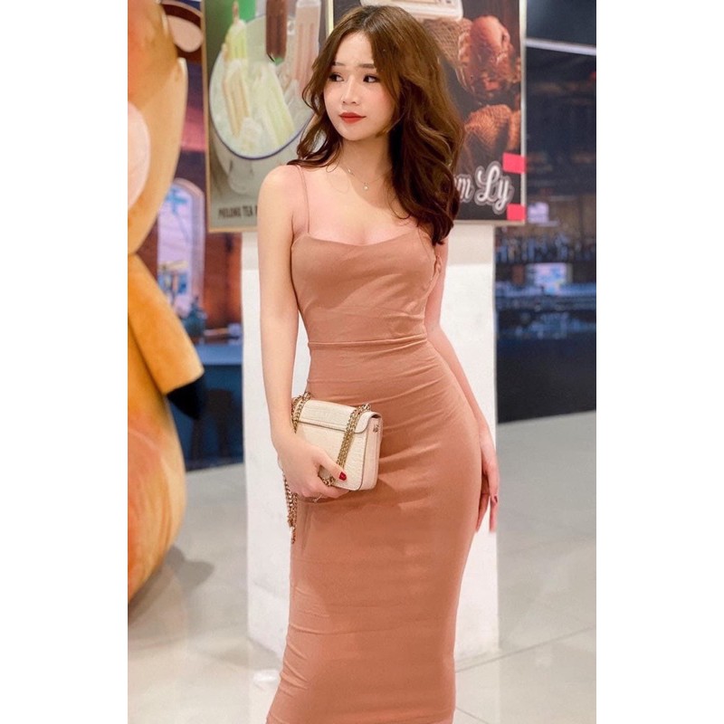 Đầm Body 2 Dây Hở Lưng, Đầm Body 2S Xoắn Hở Lưng