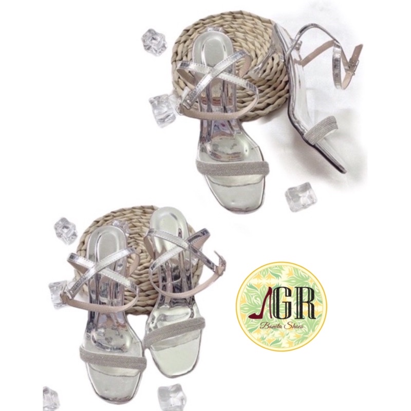 Sandal 2 quai đá liti gót nhọn mica 6p (loại 1)