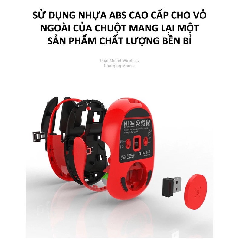 Chuột không dây M106 kết nối bằng Bluetooth và chip 2.4G siêu tiết kiệm pin, màu sắc cá tính thiết kế nhỏ gọn