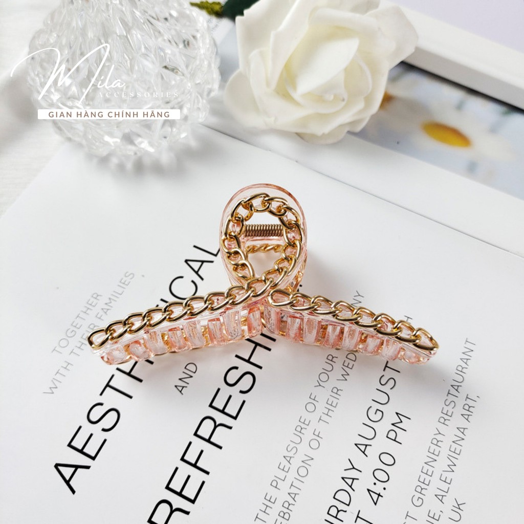 Kẹp tóc Hàn Quốc nữ đẹp trong suốt MILA KT102 ❤️SIÊU XINH❤️ viền đính dây mạ titan bộ 9 món Mila Accessories