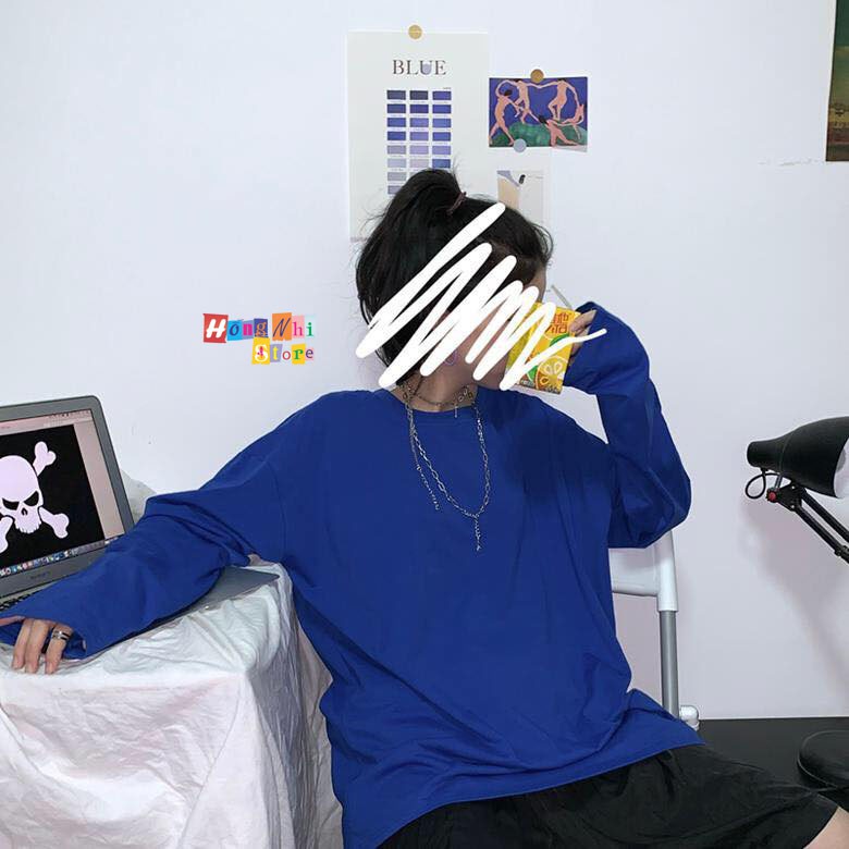 ÁO THUN TAY DÀI TRƠN DÁNG RỘNG MÀU XANH LONG TEE BLUE UNISEX - MM | BigBuy360 - bigbuy360.vn