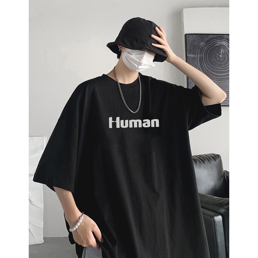 Áo phông nam nữ tay lỡ form rộng Human vải dày mịn 2022T3440