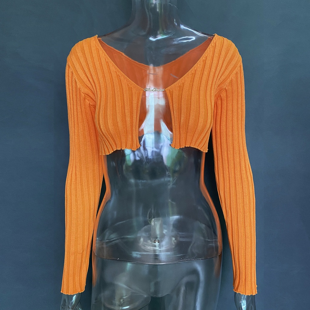 DUNEA Áo cardigan dệt kim tay dài dáng ngắn phối nút vàng thời trang cho nữ