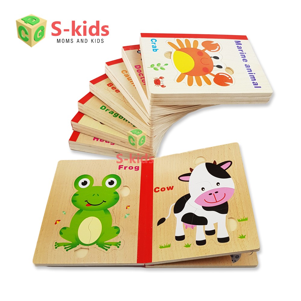 Đồ Chơi Xếp Hình S-Kids, Sách Gỗ Ghép Hình Thông Minh Cho Bé.