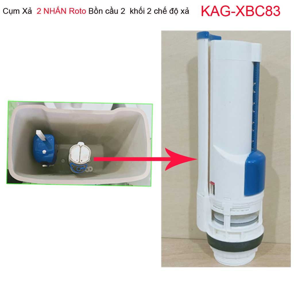 Cụm xả bồn cầu 2 khối Roto KAG-XBC83, cột xả bàn cầu 2 nhấn két rời, xả nước bàn cầu két rời 2 nhấn êm xả tốt