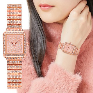 Đồng hồ nữ dây thép không gỉ mặt vuông đính đá sang trọng