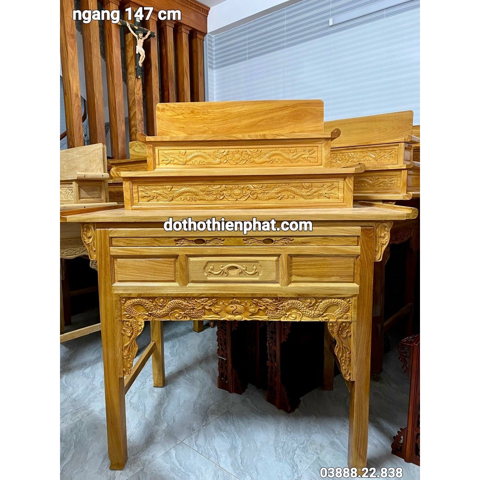 Bàn thờ gia tiên 147x136 gỗ gõ đỏ hàng xịn (loại 1) 3 tầng mẫu mới rất đẹp