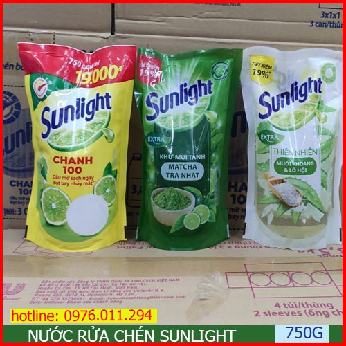 Nước rửa chén Sunlight 750gr Chanh/Trắng thiên nhiên/matcha (Túi)