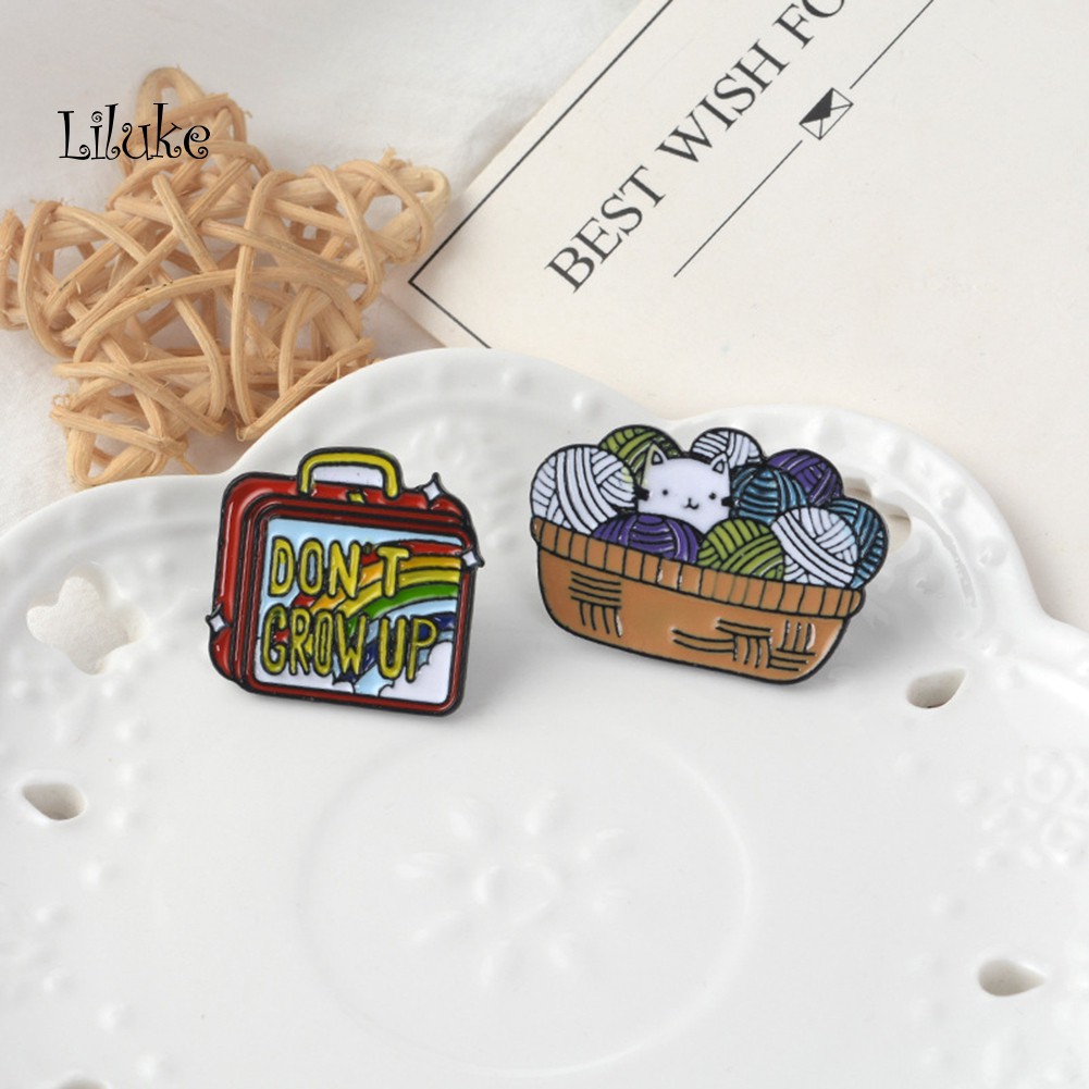 【LK】English Letter Don't Grow Up Luggage Cat Badge Collar Brooch Pin Lapel