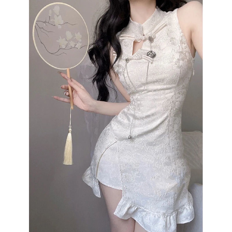 Sườn Xám Cách Tân Không Tay Ôm Dáng Phong Cách Trung Hoa Mới
