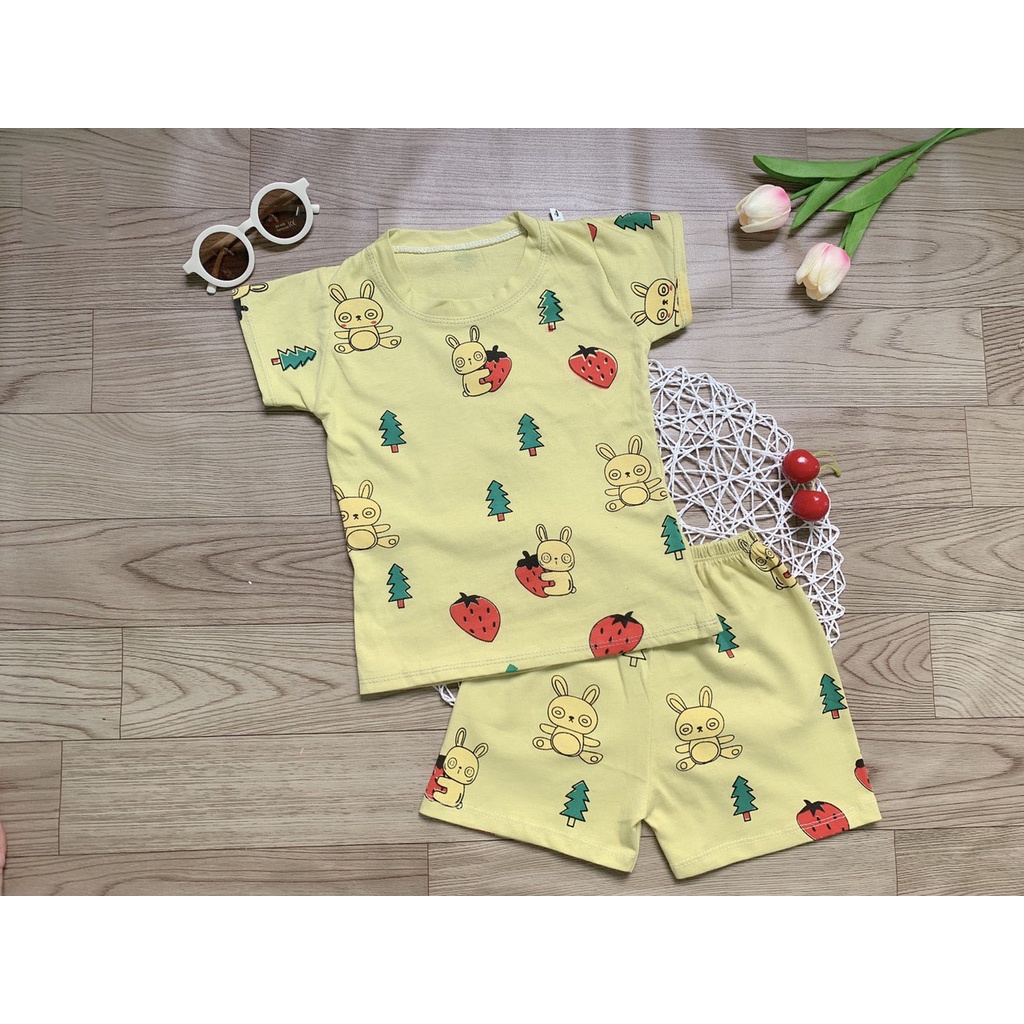 [MẪU MỚI] BỘ CỘC TAY CHẤT COTTON MỀM MÁT HỌA TIẾT THỎ DÂU SIÊU CƯNG CHO BÉ YÊU 6-18KG. XƯỞNG MAY BIBO