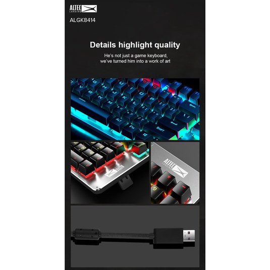 Bàn phím cơ Blue Switch ALTEC LANSING ALGK8614 tích hợp 20 kiểu led và 3 cụm led game - kèm đế kê tay (Đen)
