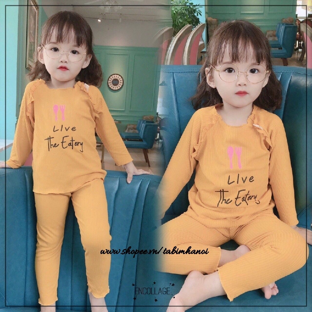 Bộ quần áo trẻ em xinh xắn QATE381 Đồ bộ quần áo dài tay bé gái chất len tăm TB379