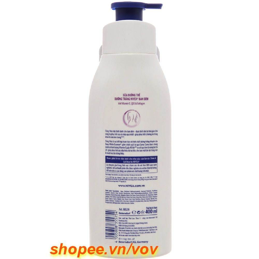 Dưỡng thể trắng da ban đêm NIVEA Extra White Night Nourish 400ml 100% chính hãng, vov cung cấp và bảo trợ.