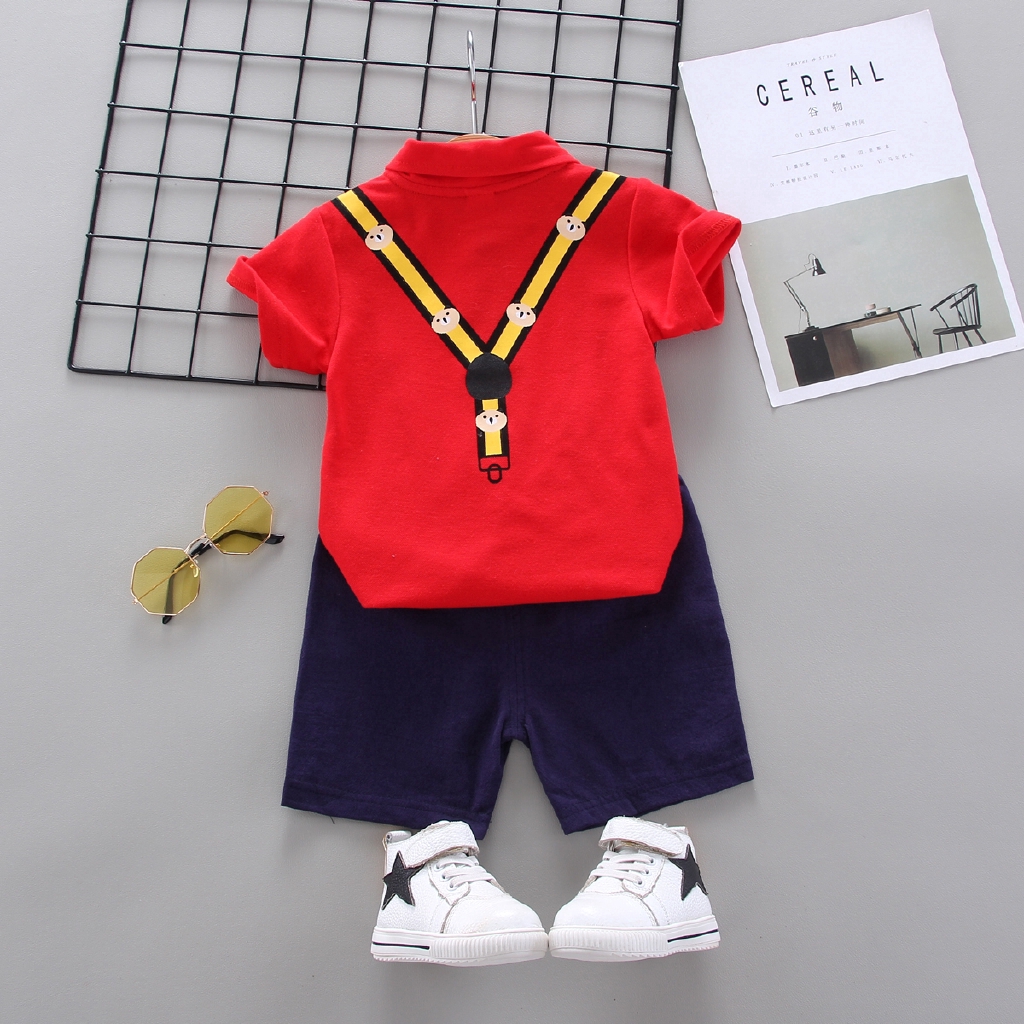 High quality baby fashion Korean cotton short-sleeved POLO cotton casual shorts 2-piece set
