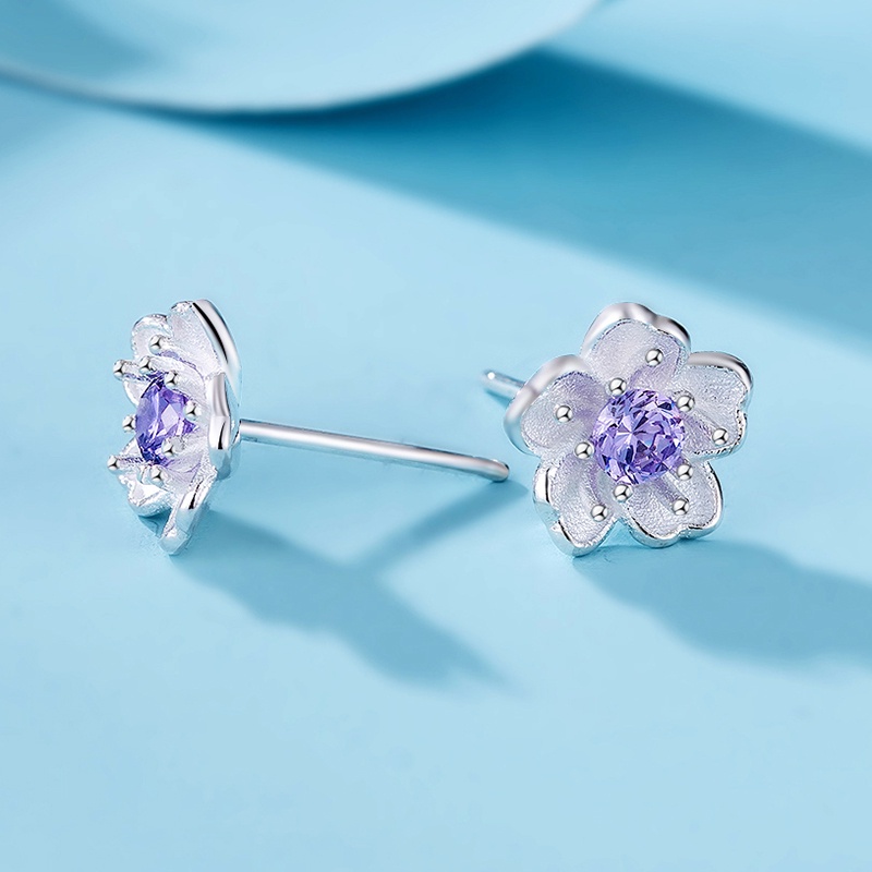 Khuyên Tai Bạc TQJ- KE138 Chất Liệu Bạc 925 Thiết Kế Hình Hoa Anh Đào Xinh