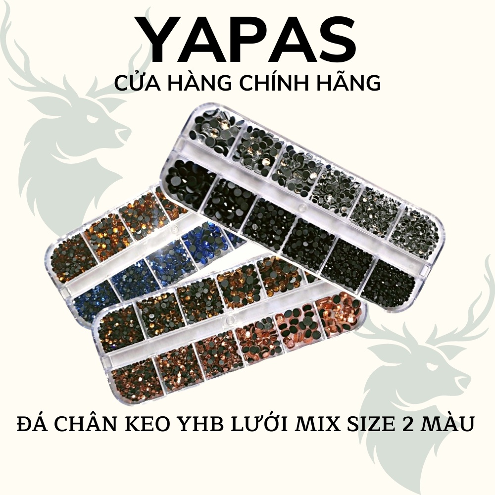 Đá chân keo YHB lưới khay mix 2 màu mix size 12 ô 1440 viên, đá đính móng YHB trang trí nail gắn tay chân phụ kiện