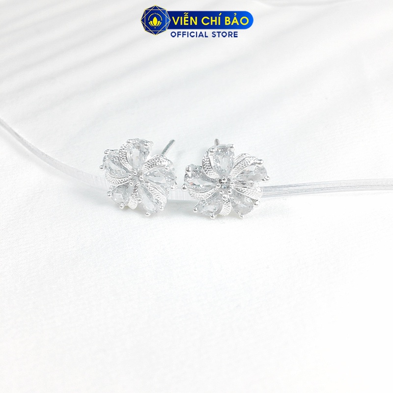 Bông tai bạc nữ Hoa đá trắng chất liệu bạc 925 thời trang phụ kiện trang sức nữ Viễn Chí Bảo B400478