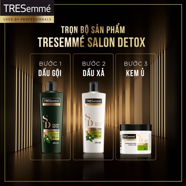 Combo Dầu Gội, Dầu Xả TRESEMME Salon Detox Cho tóc chắc khỏe & sạch sâu cùng Gừng và Trà Xanh Detox 640g, 620g