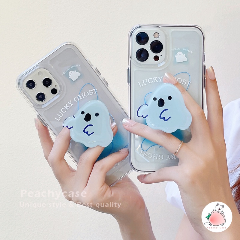 Ốp Điện Thoại TPU Mềm Hình Ma Màu Xanh Dương Dễ Thương Chống Sốc Có Giá Đỡ Cho iPhone 13 12 11 Pro Max X Xs Max XR 13pro