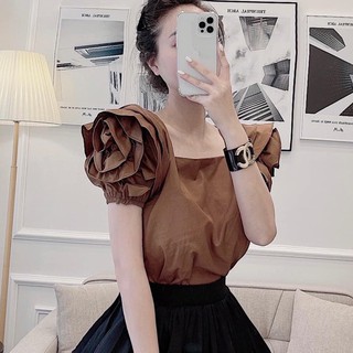 Áo thô lụa cổ vuông bèo vai siêu xinh