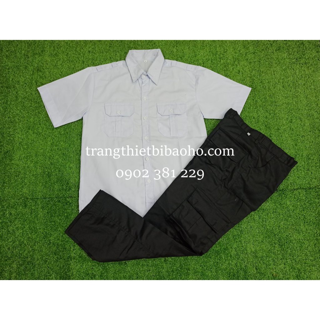 Quần bảo vệ đen túi hộp 6 túi kèm áo bảo vệ trắng cộc tay - đủ size