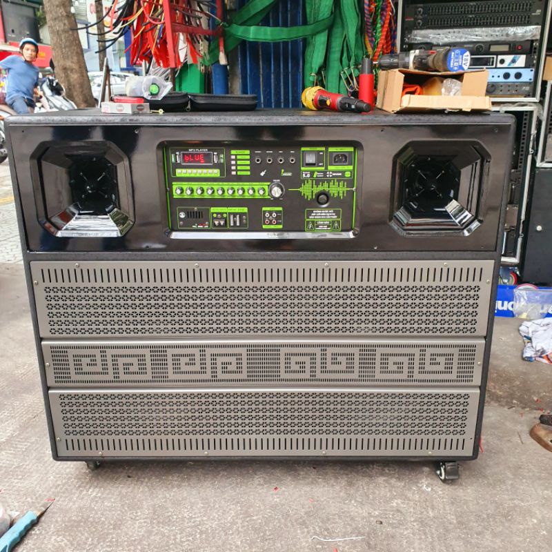 Vỏ Thùng Loa Kéo 4 Tấc Đôi 2 Bass 2 Trép Ván MDF Chống Ẩm Full Phụ Kiện