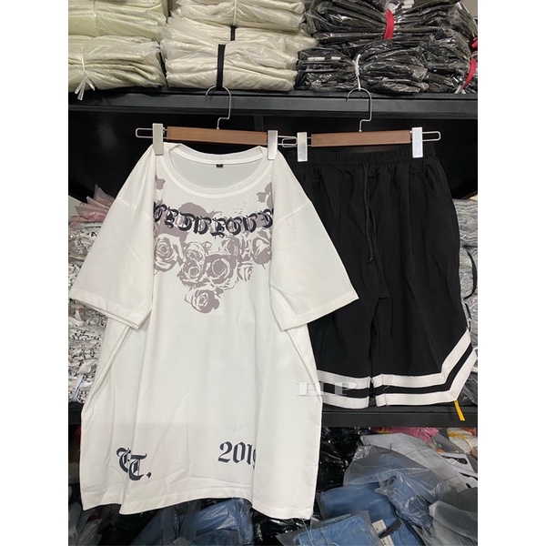 Sét áo hoa hồng xám + quần đùi V TH6