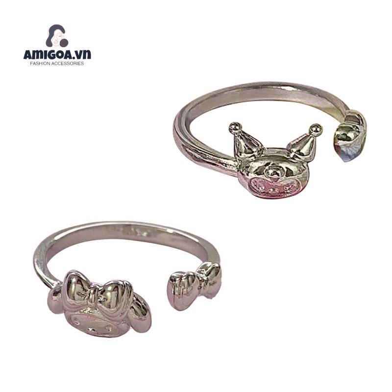 ✨✨SANRIO Nhẫn Cặp Màu Bạc Họa Tiết Kuromi Dễ Thương Thời Trang Làm Quà Tặng Cho Bạn Gái/ Bạn Gái