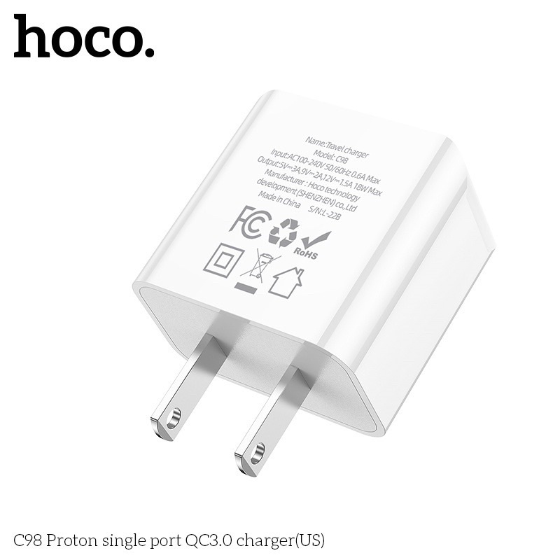 Củ Sạc Hoco C98 18w, Hỗ Trợ Sạc Nhanh Thông Minh, Chất Liệu ABS Chống Cháy, Thiết Kế Nhỏ Gọn, An Toàn Khi Sử Dụng.